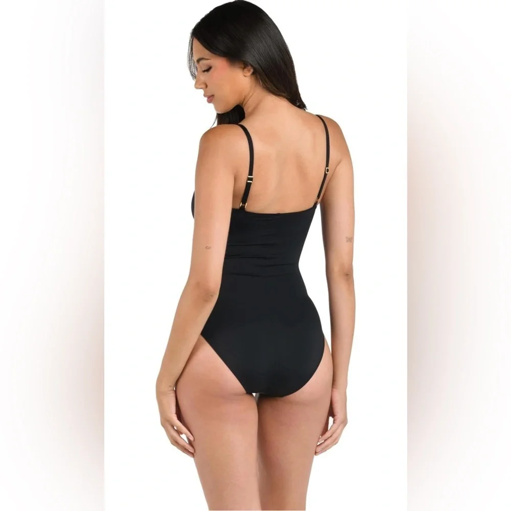 La Blanca Women's One Piece Swimsuit Island Goddess Shirred Side Black